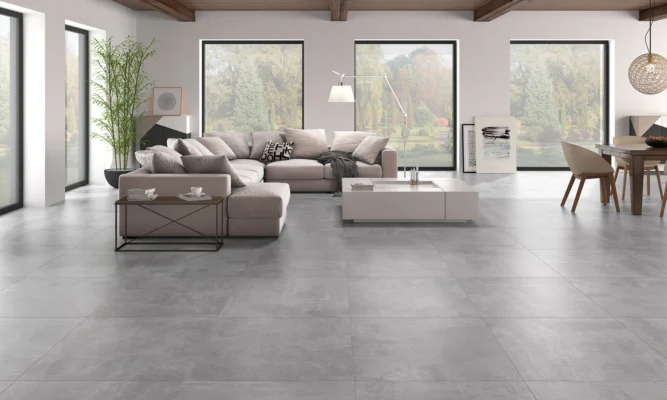 Gresie format mare 60x60 într-un living modern la Gres.ro